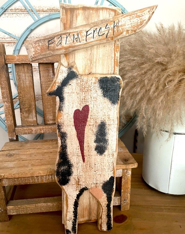 Farmhouse FARM FRESH Rustic Primitive Cow Wooden Plaque NEW