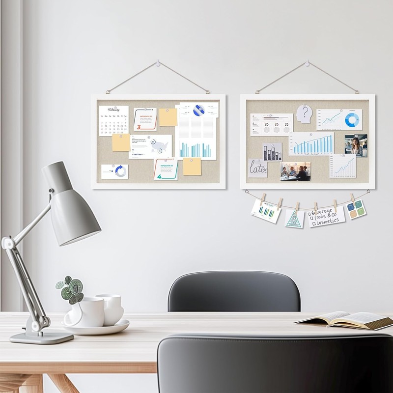 Versatile 12"x17" Hanging Cork Board with Linen Design for Creative Spaces gallery