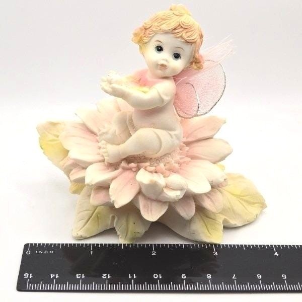 Cute Fairy Baby Sitting on Flower Figurine Cherub Resin Decorative Shelf Sitter gallery