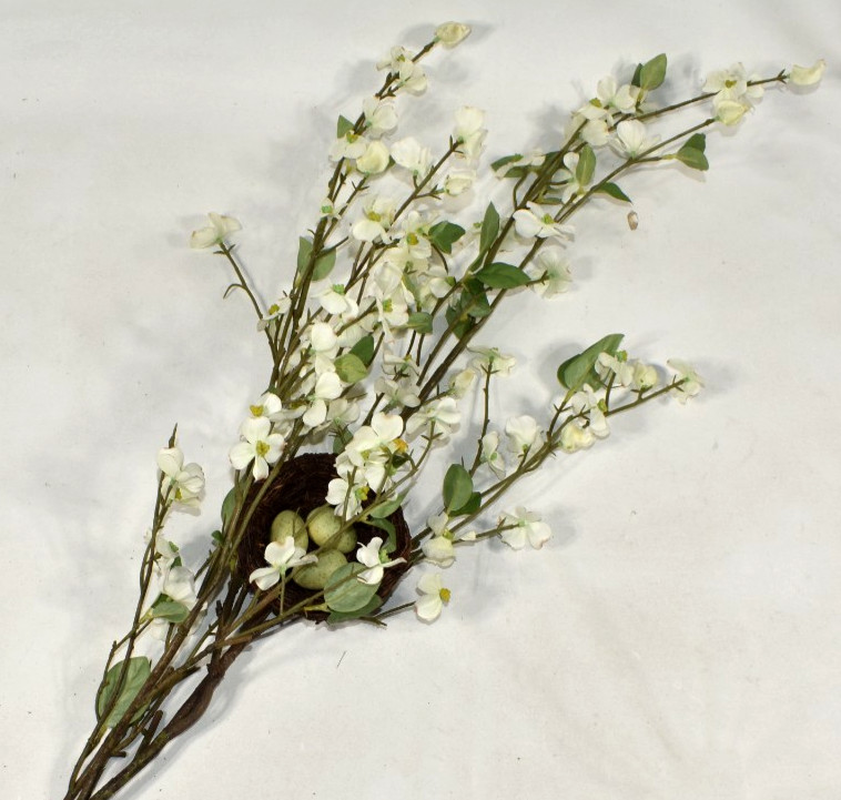 Pottery Barn Faux Dogwood Branch w/ Nest & Eggs Artificial Flowers 38" Stem NEW gallery