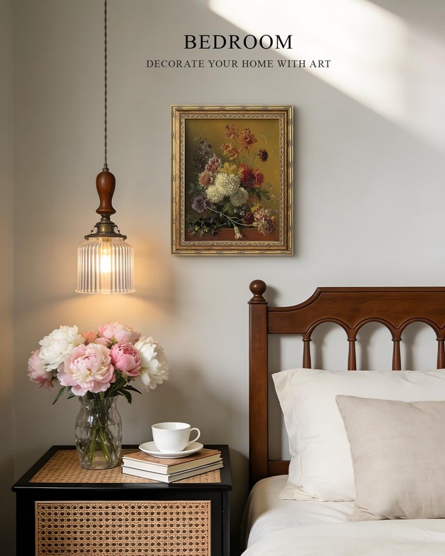 13x16 Inch Glass Gold Framed Wall Art, Vintage Floral Bouquet Canvas Print, C... gallery