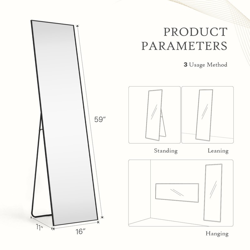 Full Length Mirror Rectangular Full Body Floor Mirror Standing Hanging Leaning gallery