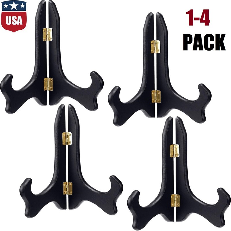 4Pcs 6″ Easel Plate Holder Wooden Folding Display Stand Brown for Picture Frame