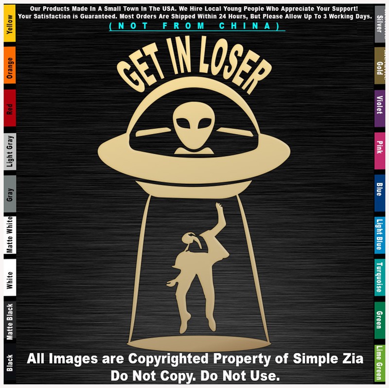 Aliens Get In Loser Round UFO Roswell Space area 51 sticker decal