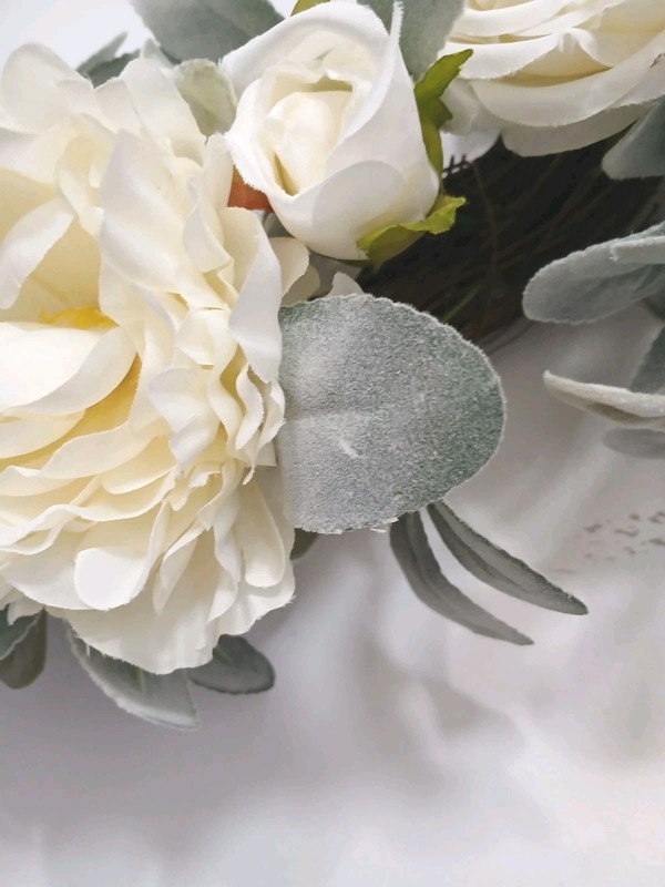 Gorgeous English White Roses & Sage Door Wreath 17" Flower Elegant Summer Spring gallery