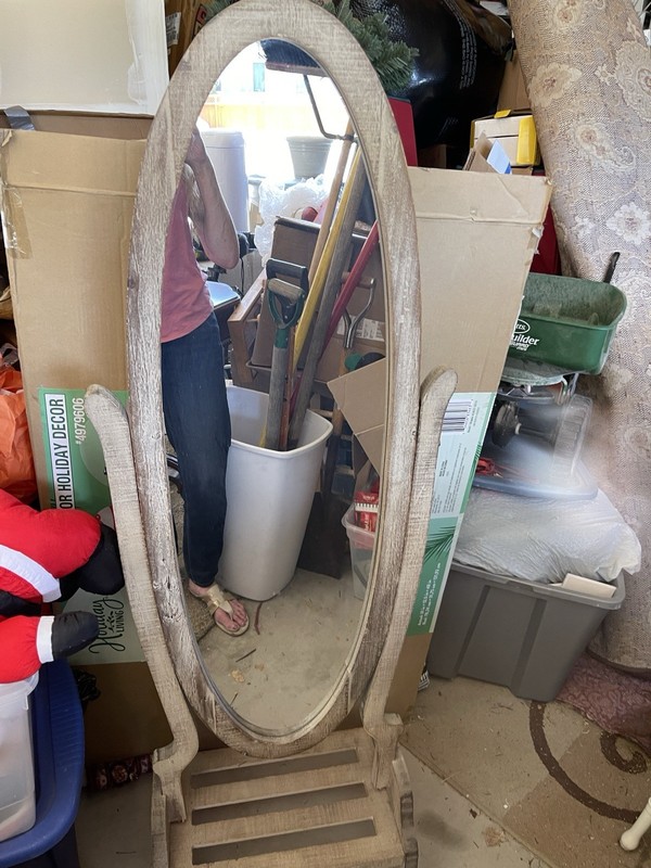 Freestanding Oval Cheval Full-Length Floor Mirror, Brown Wood Frame, Framed