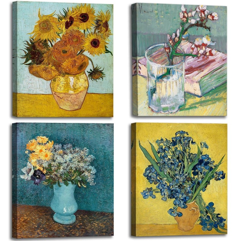 Sunflowers Irises Flower Vase by Vincent Van Gogh Canvas Wall Art, Classic Pa…