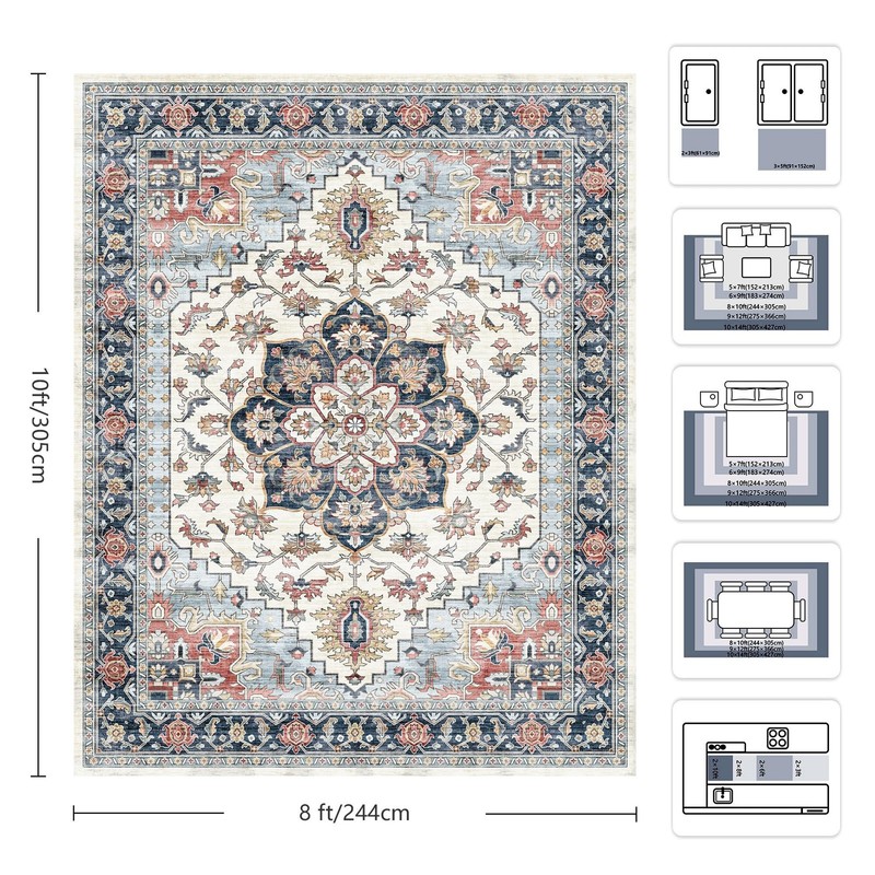 8x10 Area Rugs for Living Room - Washable Rug Vintage Distress Boho Medallion... gallery