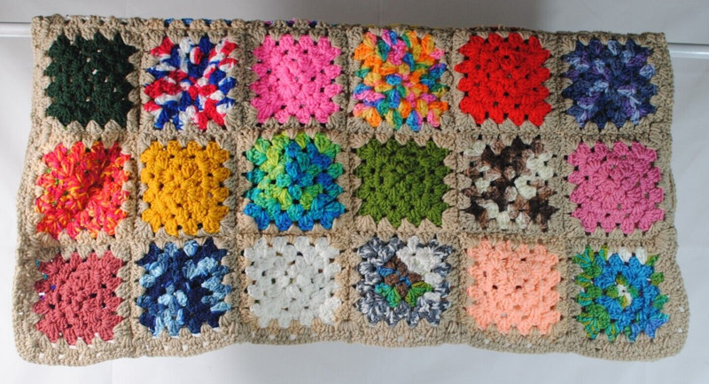 Hand Knit Afghan Colorful Squares Lap Blankets 32 x 32 in