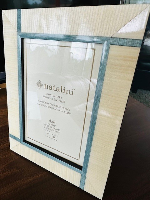 4×6 NATALINI PHOTO/PICTURE FRAME – IVORY w/ BLUE/GREEN STRIPING