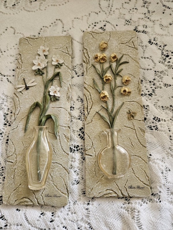 Cheri Blum Pair Of 3D Floral Themed Art Wall Hangings Resin/plastic