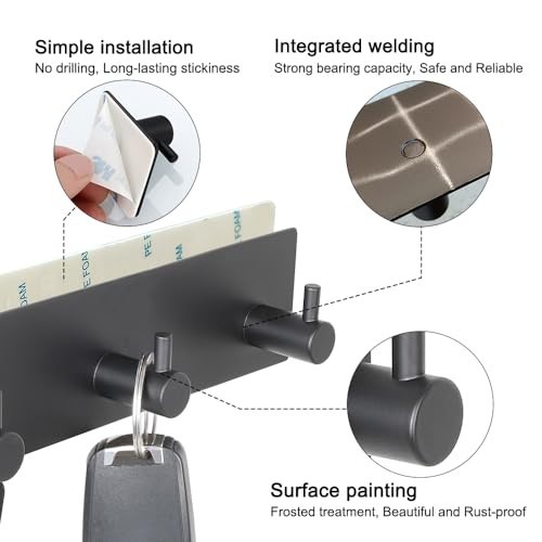 Key Holder for Wall 3 Hooks Self Adhesive No Drilling Heavy Duty 5 LB gallery