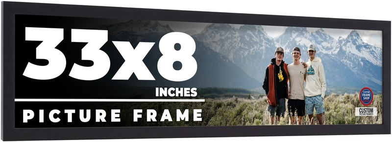 33×8 Frame Black Real Wood Picture Frame Width 0.75 inches | Interior Frame Dept