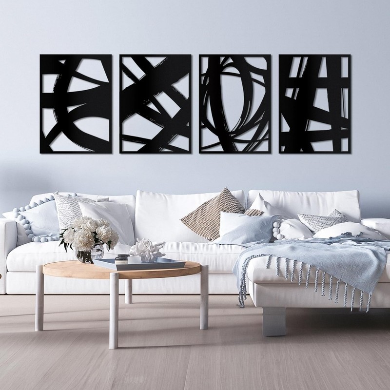 LZAOA Abstract Black Metal Wall Art, Minimalist Line Art Decor, 4 Pcs Modern …
