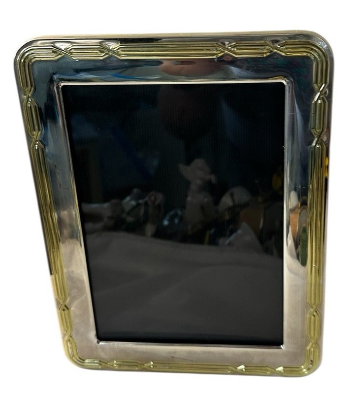 Silver and Gold Tone Metal Photo Picture Frame Tabletop Desk Decor Made In Korea