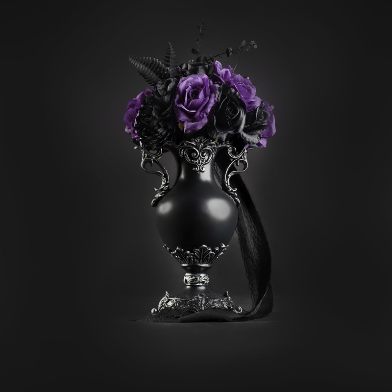 Gothic Victorian Resin Vase with Lace Doily – Waterproof 14" Black/Silver gallery