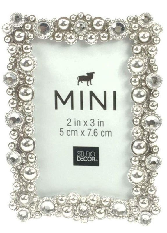 Bejeweled Silver Tone Metal Mini Picture Frame 2 X 3
