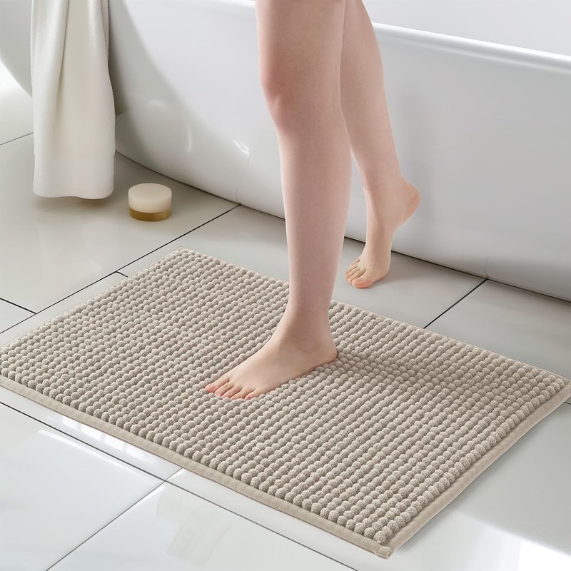 Thick Chunky Chenille Bathroom Rugs 20″x32″, Non-Slip Bath Mat, Soft Bathroom