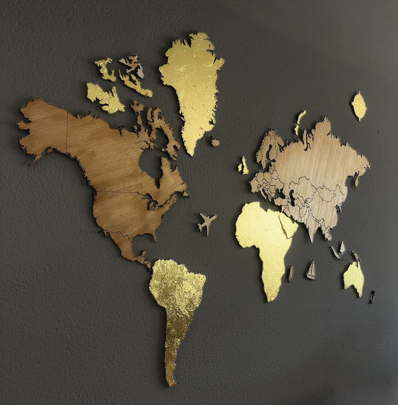 Wooden World Map, Wood Wall, Art, Wood, Gift Houswarming, Wood Art, Travel Gift