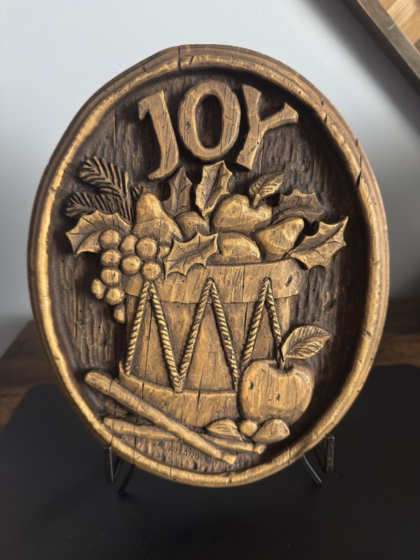 Vintage Al Pisano Wood Composite Joy Fruit Design Free Standing Sign 12.5″ x 9.5