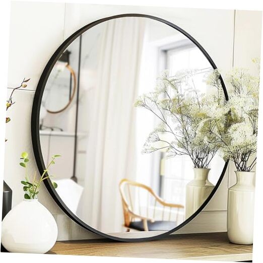 Round Mirror, Round Mirror 24 inch Circle Mirrors Metal 24″L x 24″W Black