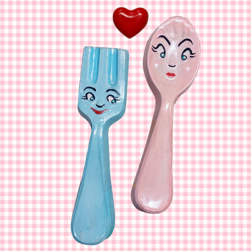 Retro Style Chalkware – Fork and Spoon – Kitschy Kitchen Decor