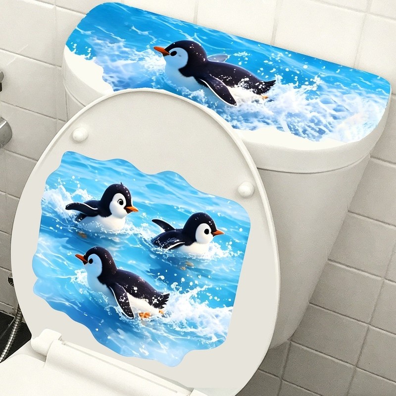 Penguin Decal for Toilet Seat Lid Smooth Surfaces Waterproof PVC Material gallery