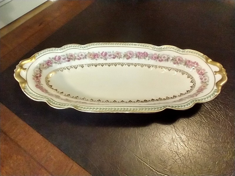 Haviland Limoges CH Field Pink Roses Rim Celery Tray, France Oval 13″ x 5.5″ EXC