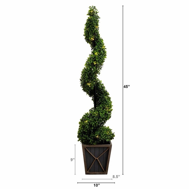 45” UV Resistant Artificial Boxwood Spiral Topiary Tree w/LEDs (Indoor/Outdoor) gallery