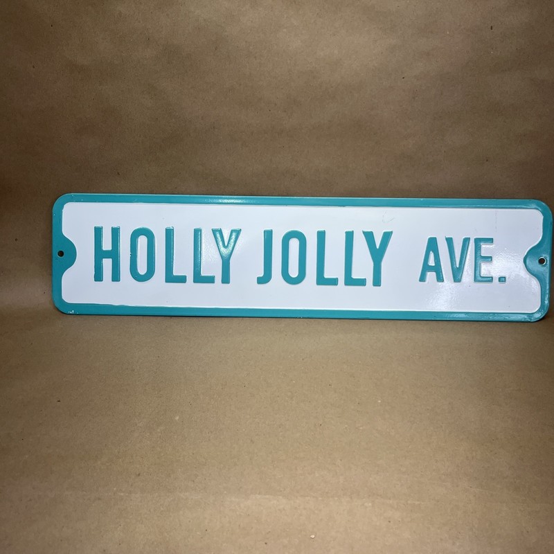 Metal Street Sign Holly Jolly Lane Christmas Holiday Novelty Turquoise 20”