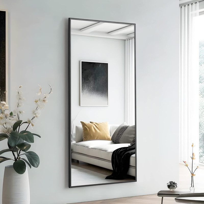 Large Black Full Length Mirror – Versatile Standing, Hanging, or Leaning Design