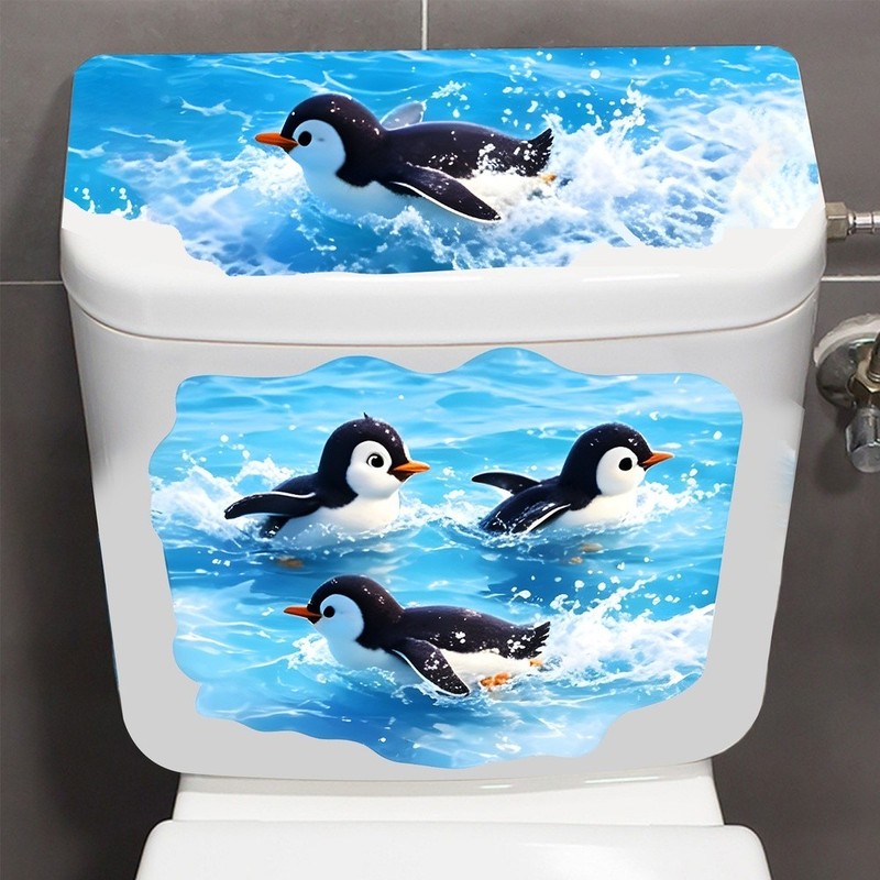 Penguin Decal for Toilet Seat Lid Smooth Surfaces Waterproof PVC Material