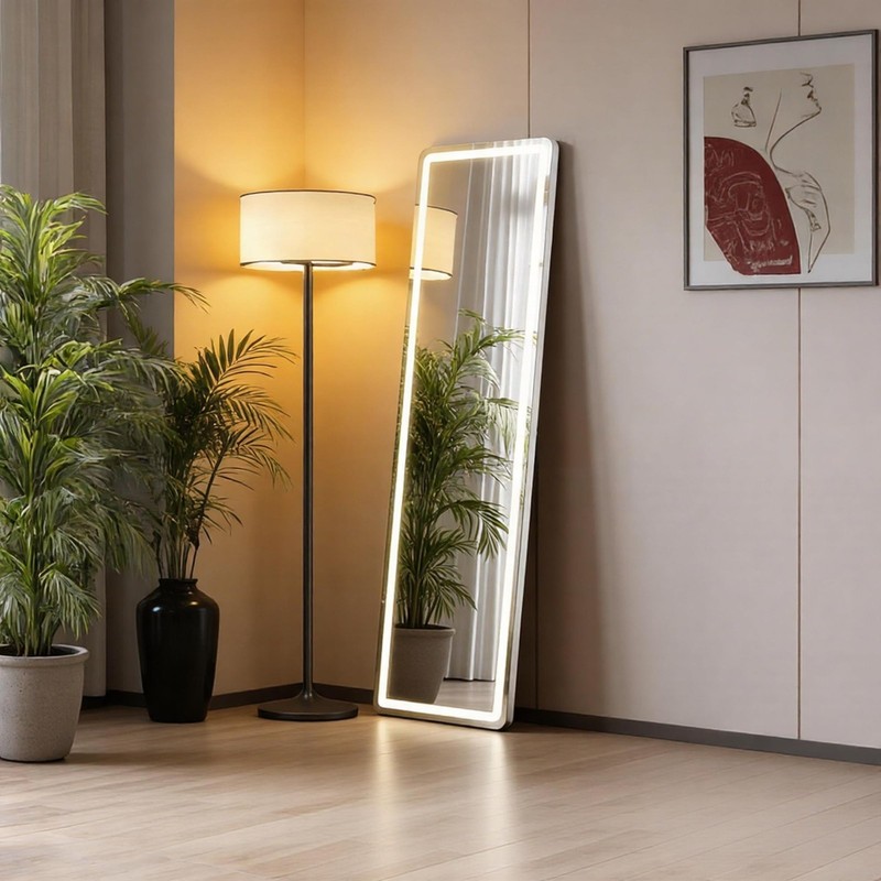 60″x16″ Full Length Mirror with Light, 3 Color Lighting Full Body Floor Mirro…