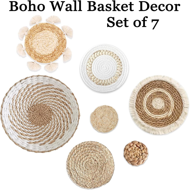 7 Pack Boho Wall Basket Decor - Seagrass Rattan Wicker Wall Decor round Handmade gallery