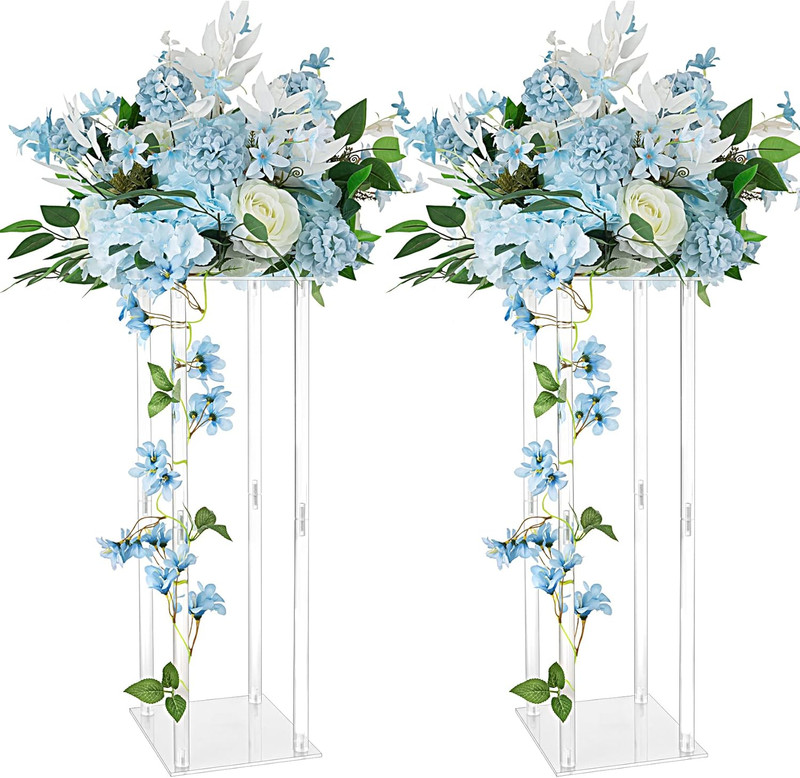 Acrylic Wedding Centerpieces – 2 Pcs Clear Column Flower Stands 23.6In