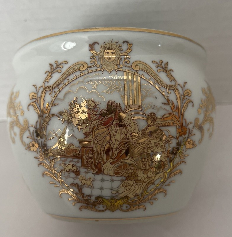 Limoges Jar Bowl French Renaissance White/Gold Leaf 4x3x3” Vintage