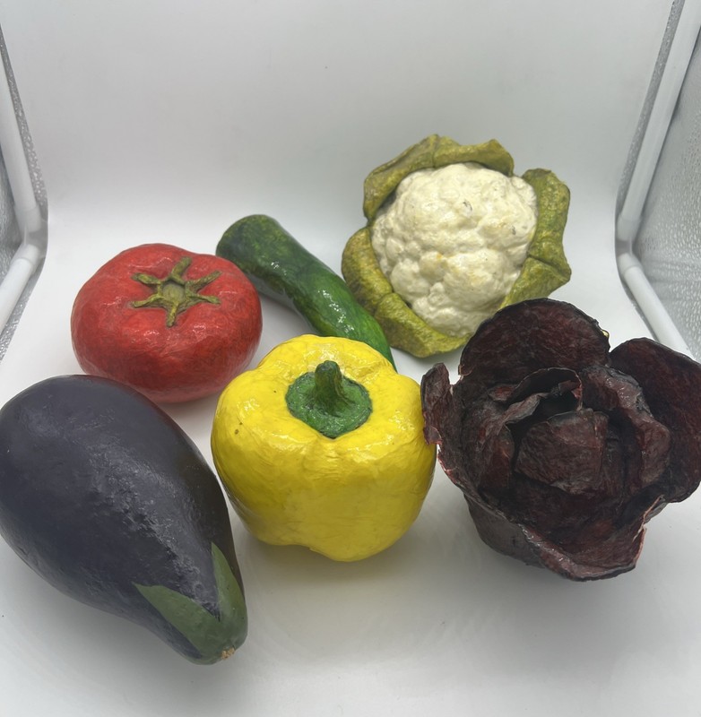 Lot Of 6 Paper Mache Fruits Vegetables Lifesize Decor Props Folk Art Movie Play
