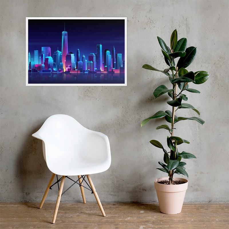 Extra Large Framed Neon City Painting 61x91cm gallery