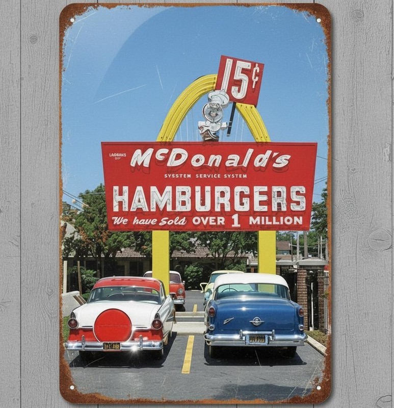 McDonald’s Hamburgers 15 Cents 8 x 12 Vintage Novelty Metal Sign Made In USA