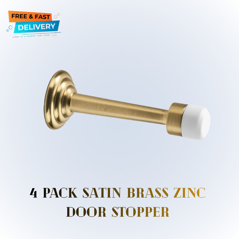 Door Stopper 4 Pack, Satin Brass Zinc, 3″ Heavy Duty Wall Stop