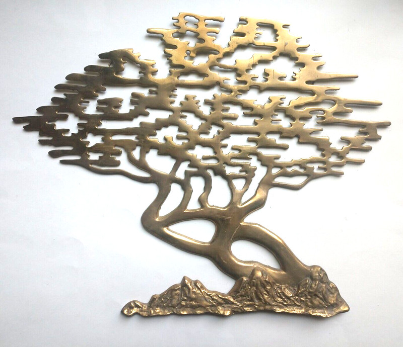 MCM Vintage Brass Bonsai Tree Of Life Large Hanging Wall Art curtis jere style