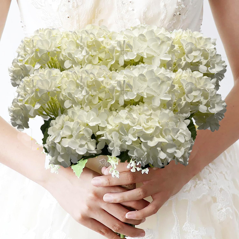 8Pcs White Hydrangea Artificial Flowers 27.57" Large Realistic Single Long Stem gallery