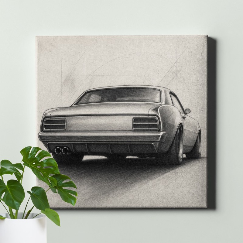 Classic car rear view drawing Poster Print