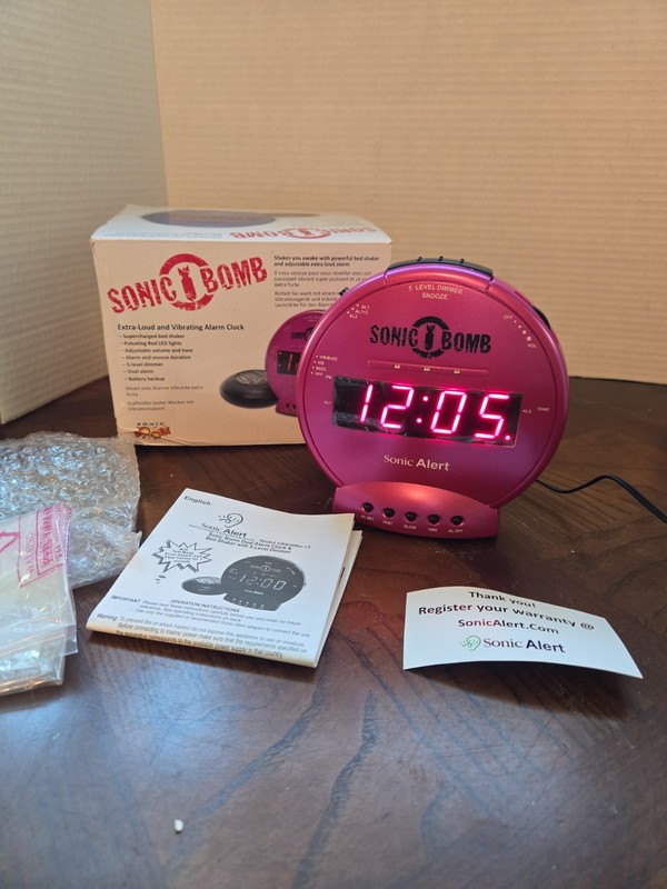 Sonic Bomb PINK Alarm Clock with Bed Shaker – NEW Open-Box Model SBB500SSP
