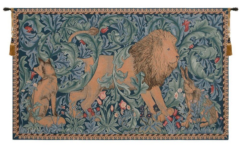 William Morris Lion I French Tapestry - Artistic Medieval Home Decor Fabric Wall