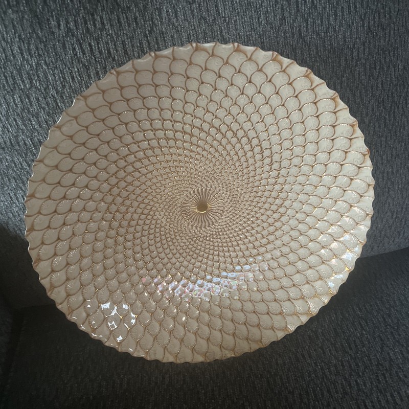 Large Gold and White Decorative Platter 15.75” X 3” (I1)