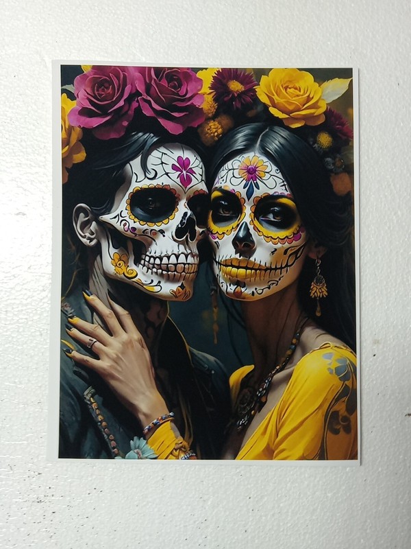 Gothic Sugar Skull Couple Art Print 8.5x11 UNFRAMED Macabre Romance Yellow Roses gallery