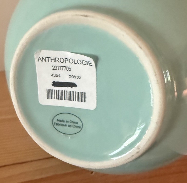 ANTHROPOLOGIE CERAMIC BLUE GREEN VASE RED BLOOM CHRYSANTHEMUM FLOWER RARE DAMAGE gallery
