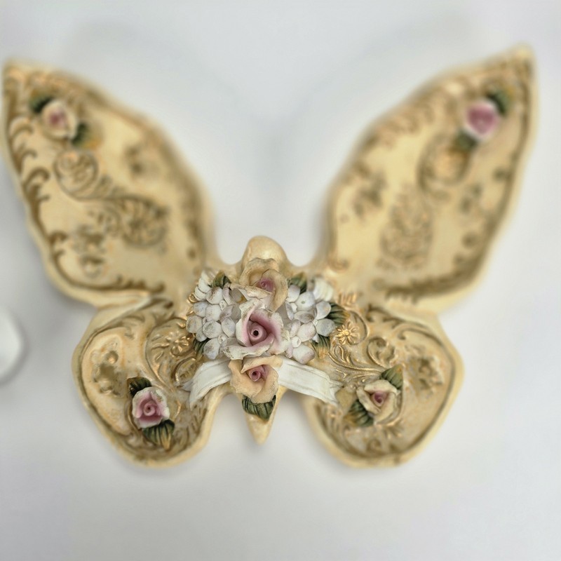 Ceramic Yellow Gold Pink White Green Butterfly Candy Or Trinket Dish + Flower gallery