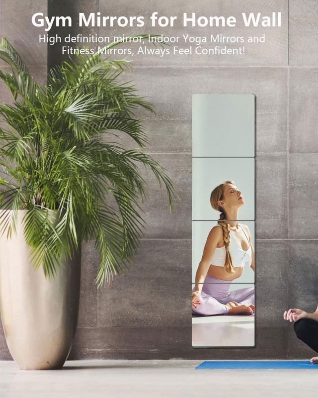 Unbreakable Mirror Tiles, 4PCS 10”x10” Peel And Stick 4pcs-10x10 inch, Silver gallery
